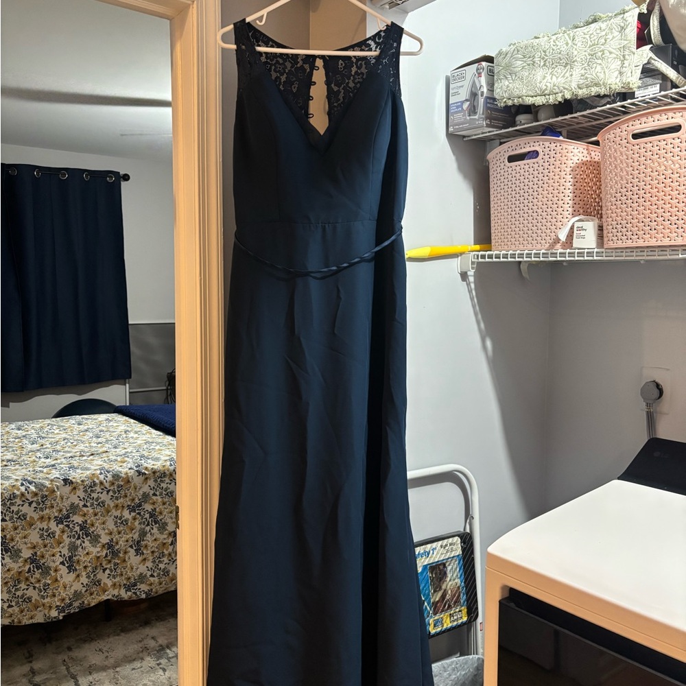 Christina Wu Navy Maxi Dress with Lace